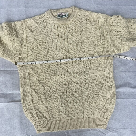 Celtic Country Ireland Sweater Mens XL Wool Chunky Fisherman Knit Aran Ivory - Picture 12 of 14